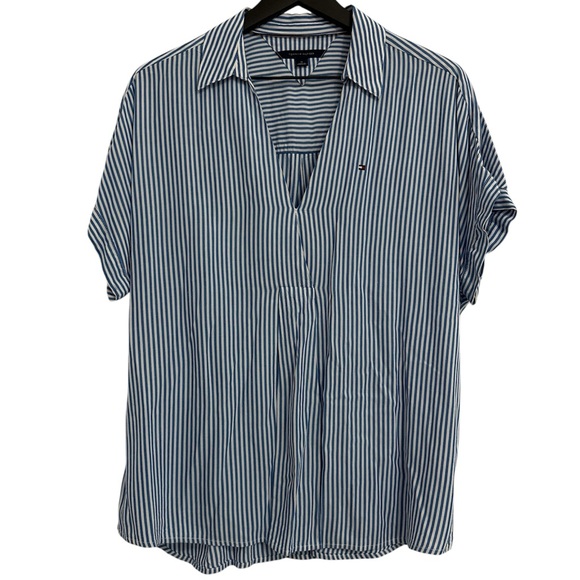 Tommy Hilfiger Tops - Tommy Hilfiger Women's Navy and White Striped Shirt